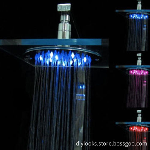 Organic Glass Temperature Sensor, 3-Color Blue/Pink/Red, LED Shower Head